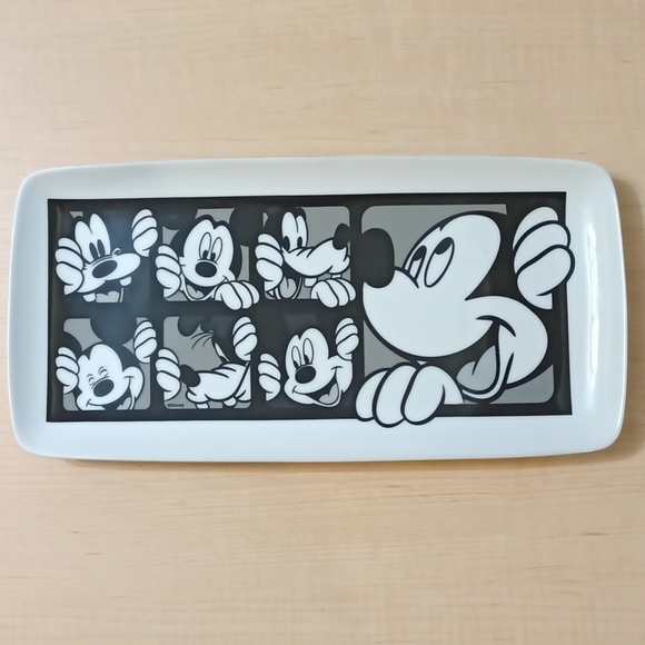 Mickey Mouse Goofy Grid Black White Ceramic Serving Platter Tray Plate - Picture 2 of 6